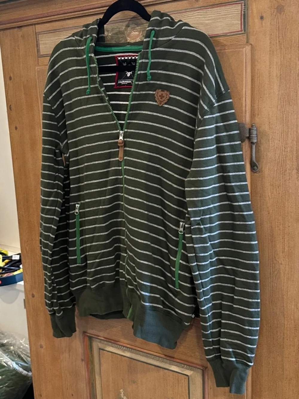 Men's ALPRAUSCH - Olive Green / White Striped Zip Hoody - Size XL - Picture 4 of 16